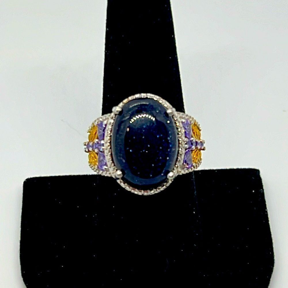 Awesome Vintage Silver Ring With Blue And Purple Stones